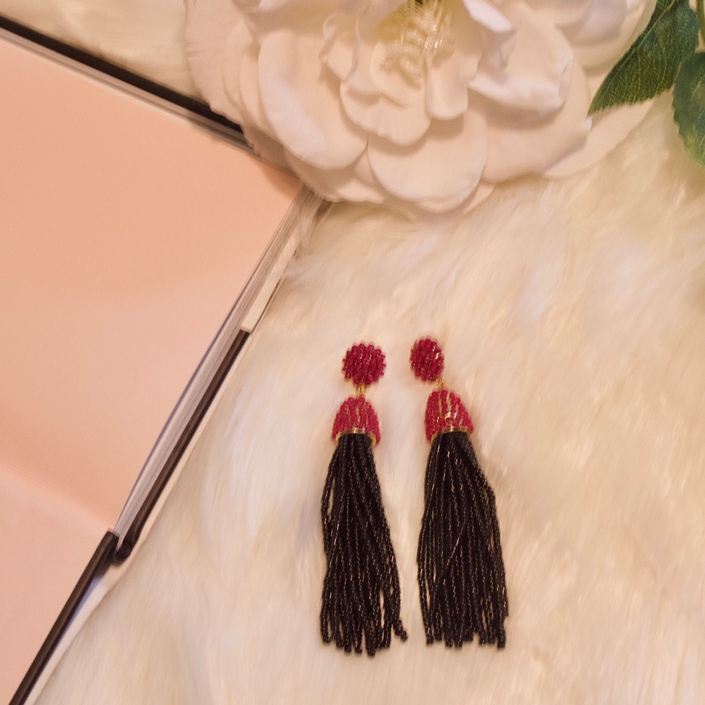 Beaded Tassel Statement Earrings